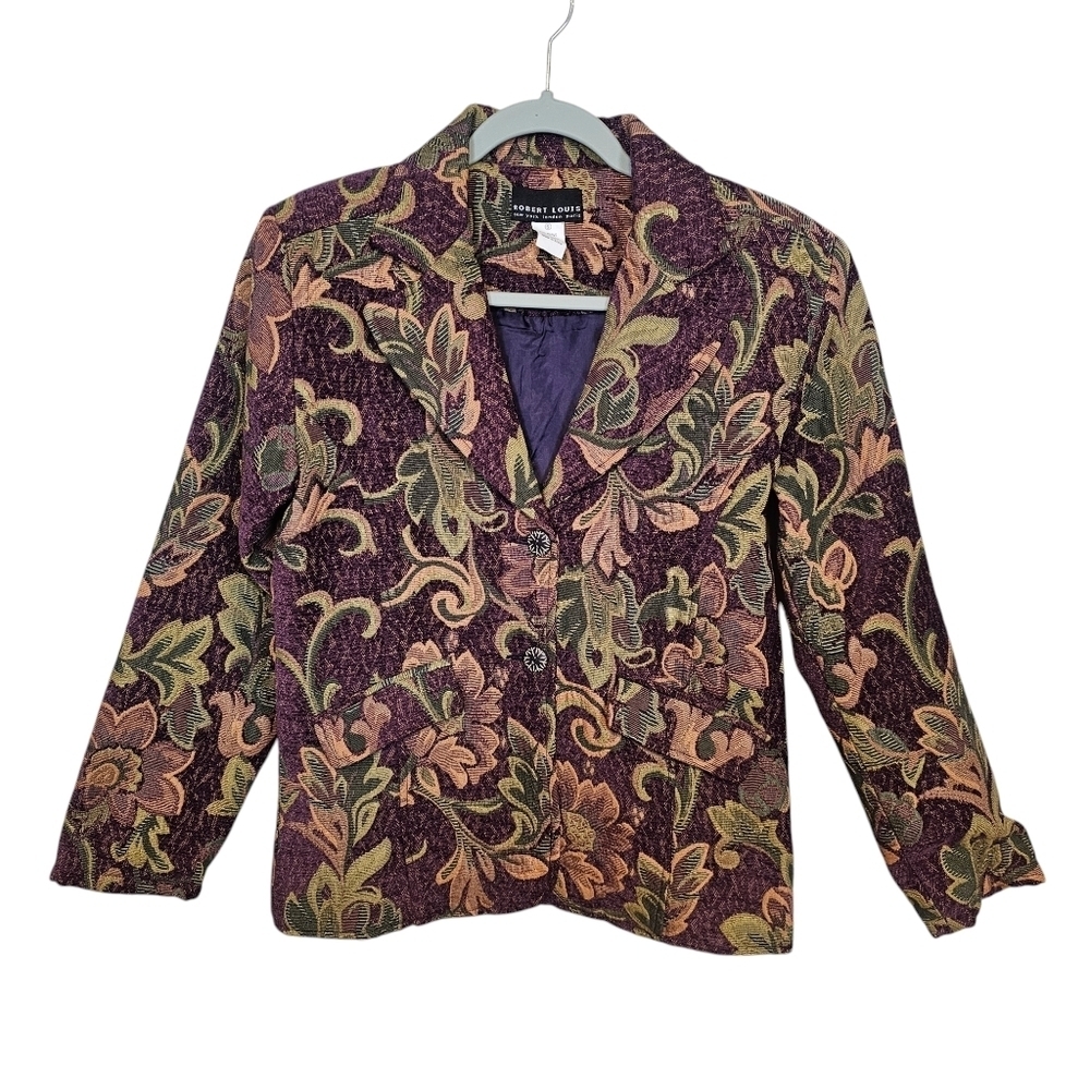 Vintage Robert Louis Floral Granny Tapestry Button Down Blazor Jacket